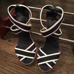 Tory Burch Adonis Blue & Ivory Wedges US 9